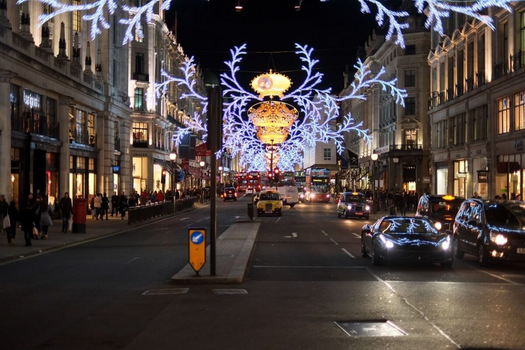 London christmas decorations above road
